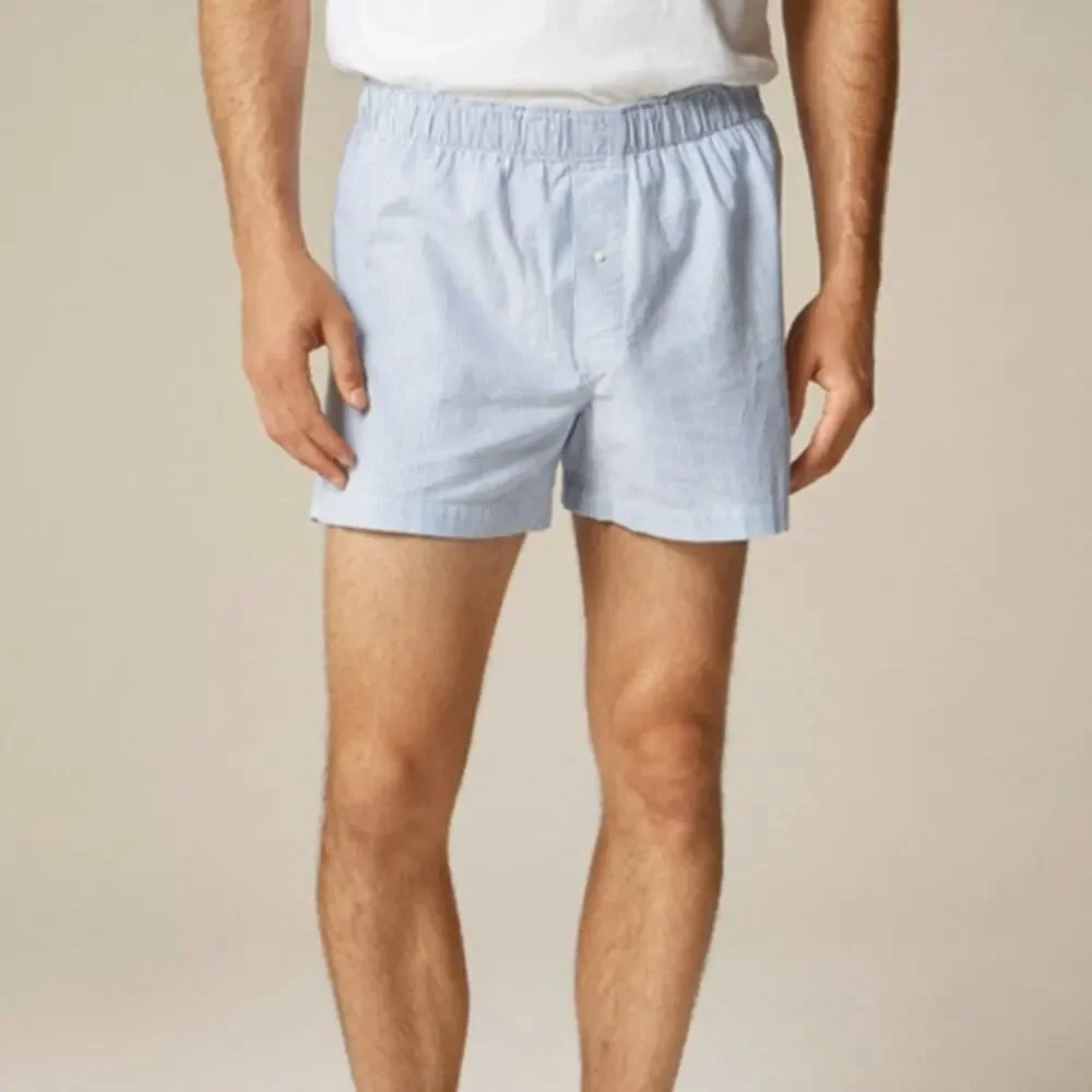 J.Crew Patterned Boxer Shorts Men S Blue White Striped Pull On Elastic Waistband